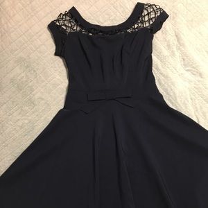 Tatyana Circle Retro Fit & Flare Dress Blue Stretch Bow Zip